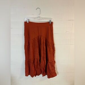 SHEIN Rust Tiered Midi Skirt Size L US 8/10 Rayon Bohov